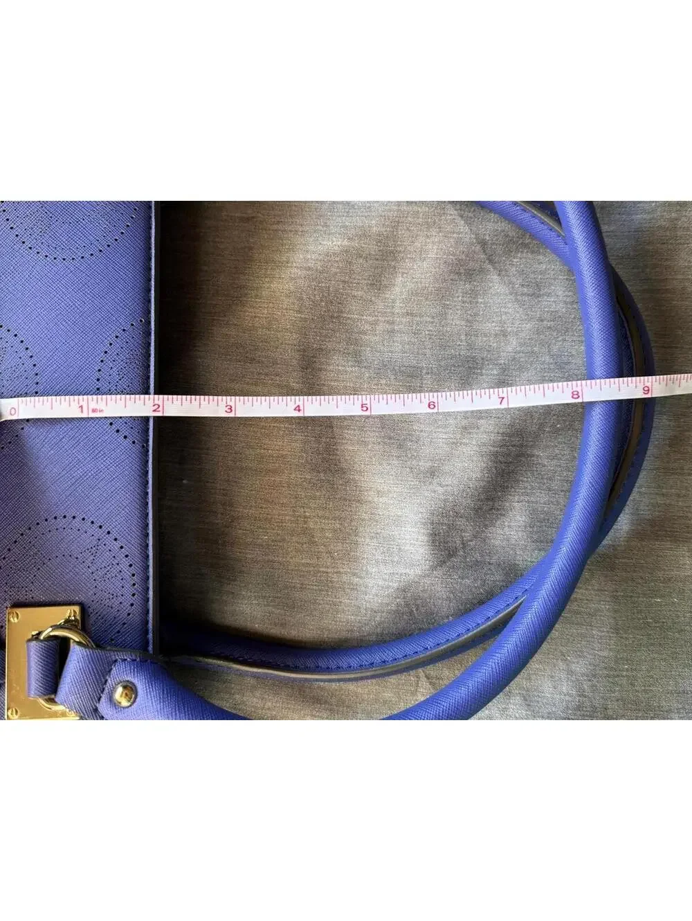 Anne Klein Royal Blue & Gold Shoulder Bag Top Zipper Faux Leather Old Money